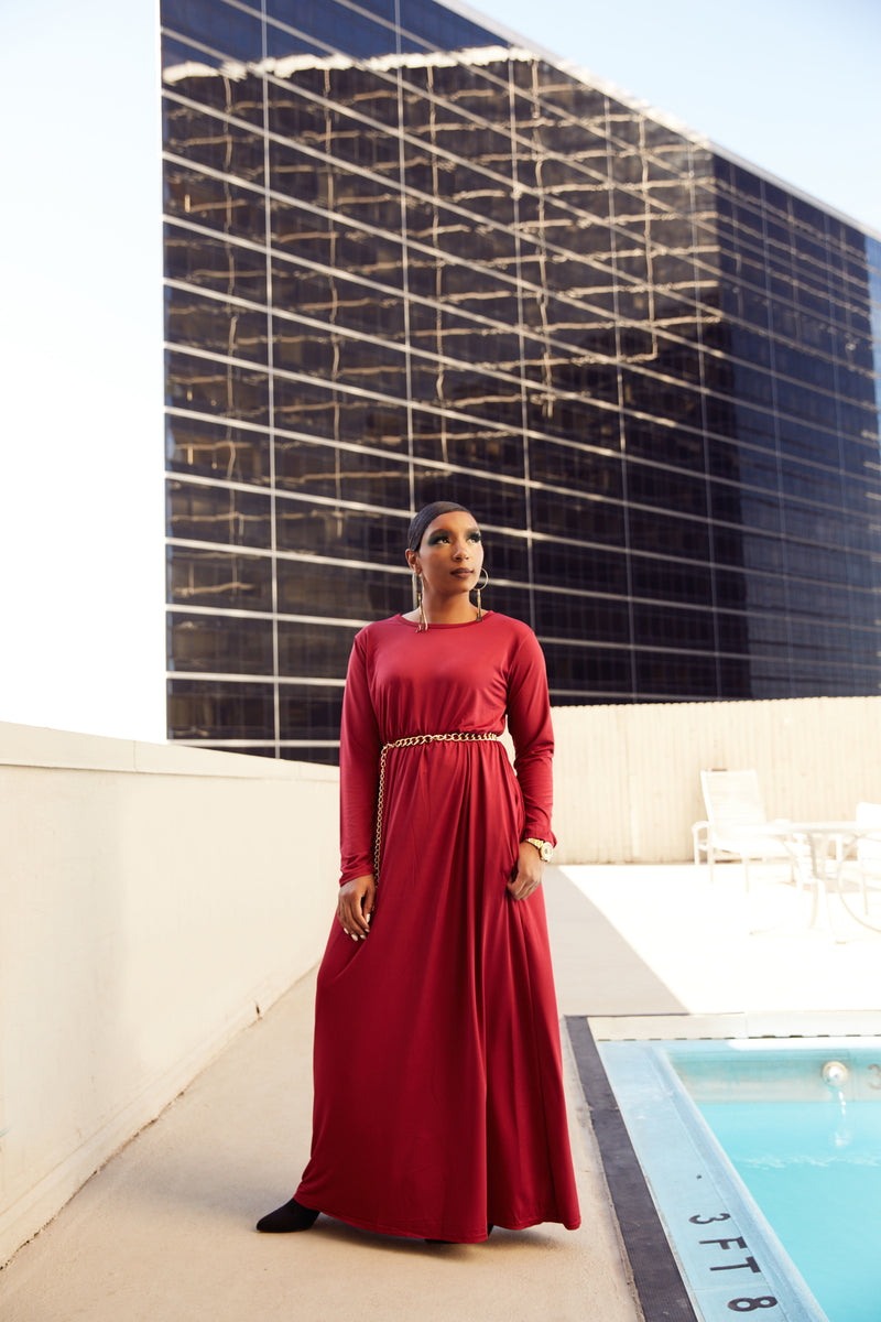 burgundy maxi dress modest Bridesmaid Dresses Three Quarter Length Sleeve Maxi Dress Modest Burgundy  Bridesmaid Dresses With 3/4 Sleeves  Lisposa