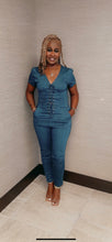 Load image into Gallery viewer, LACED UP DENIM JUMPSUIT
