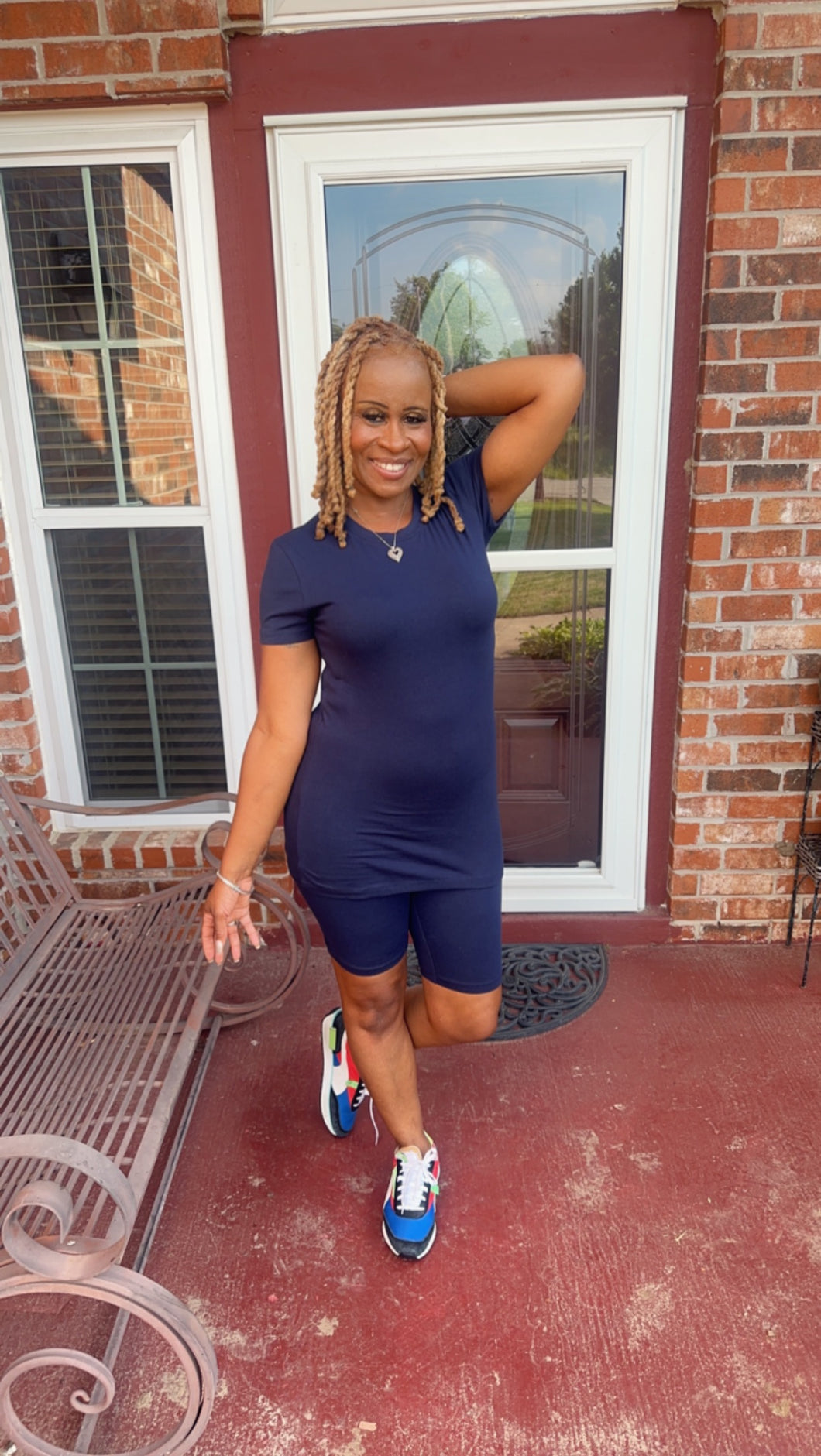 BLUE BIKER SHORT SET