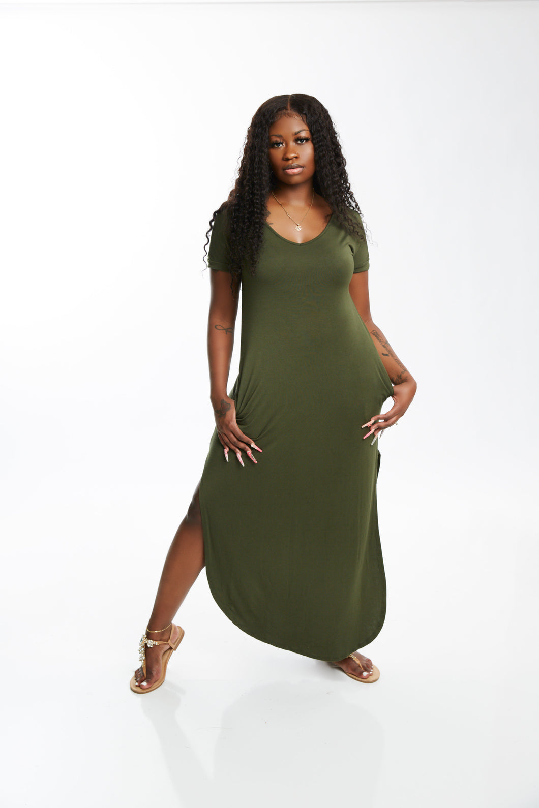 OLIVE SIDE SLIT MAXI
