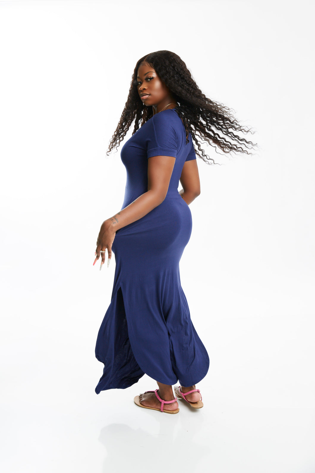 NAVY SIDE SLIT MAXI