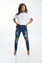 Load image into Gallery viewer, DARK BLUE CUT UP HIGH WAIST JEAN
