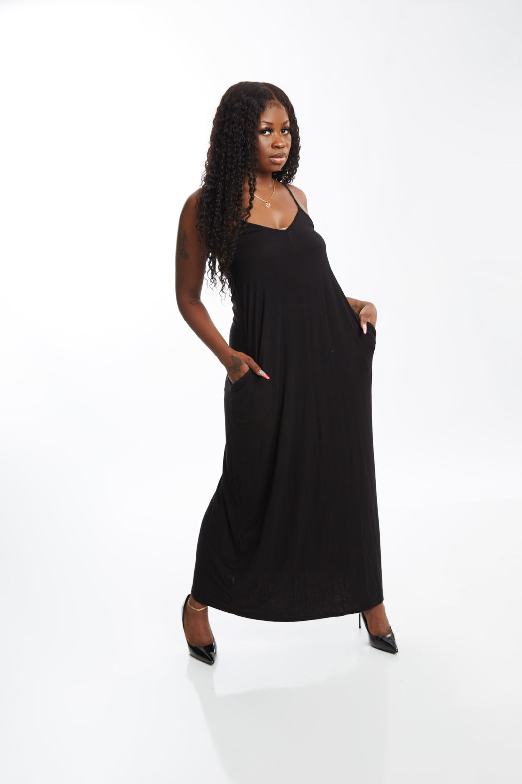 BLACK CAMISOLE MAXI DRESS