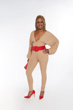 Load image into Gallery viewer, KHAKI LET EM KNOW JUMPSUIT
