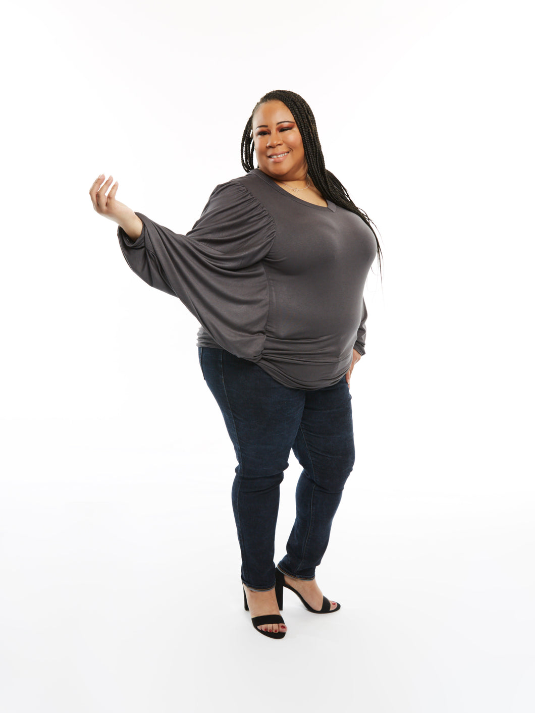 CURVY CHARCOAL V NECK TOP