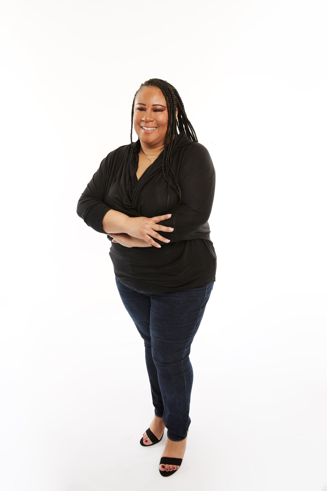 CURVY BLACK COWL NECK TOP