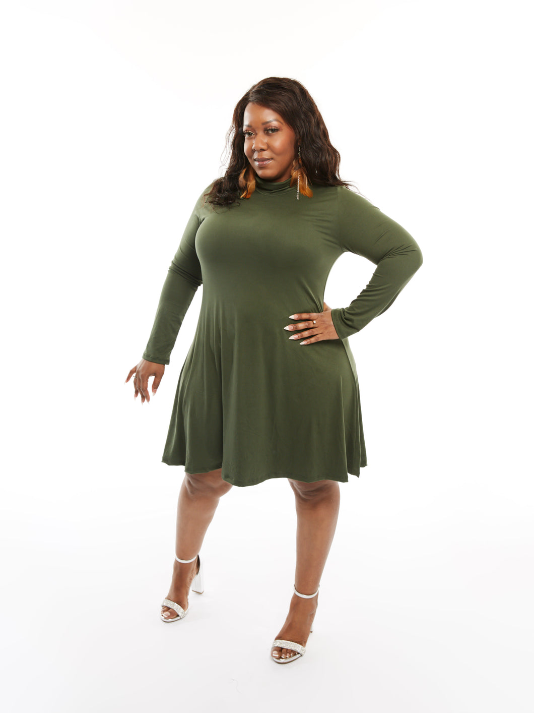 CURVY OLIVE FLARE DRESS