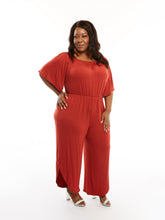 Load image into Gallery viewer, CURVY RUST OFF THE SHOULDER JUMPSUIT
