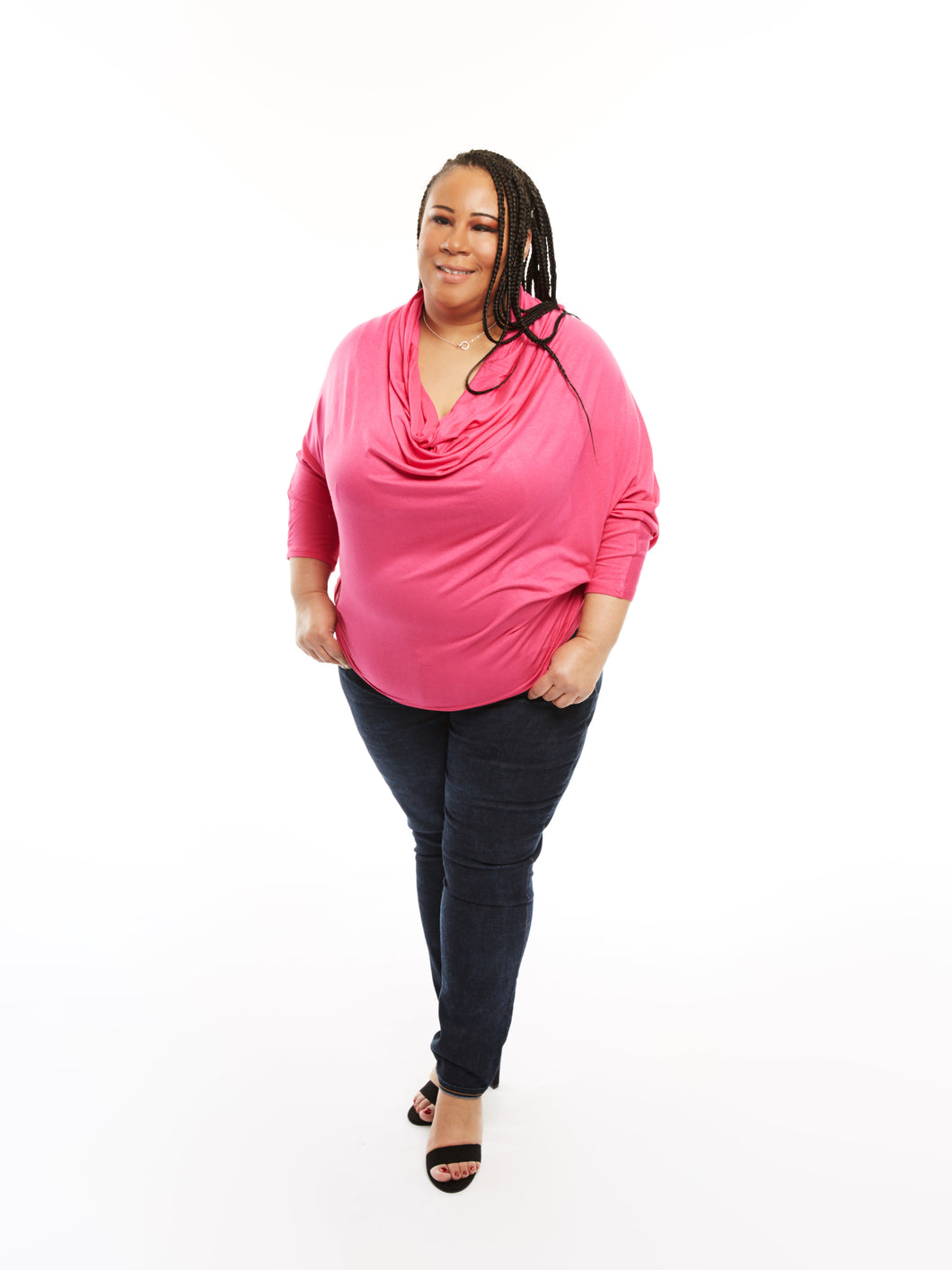 CURVY FUCHSIA COWL NECK TOP