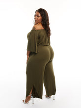 Load image into Gallery viewer, CURVY OLIVE  OFF THE  SHOULDER JUMPSUIT
