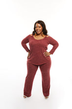 Load image into Gallery viewer, CURVY  BURGUNDY SWEATER KNIT PANT SET
