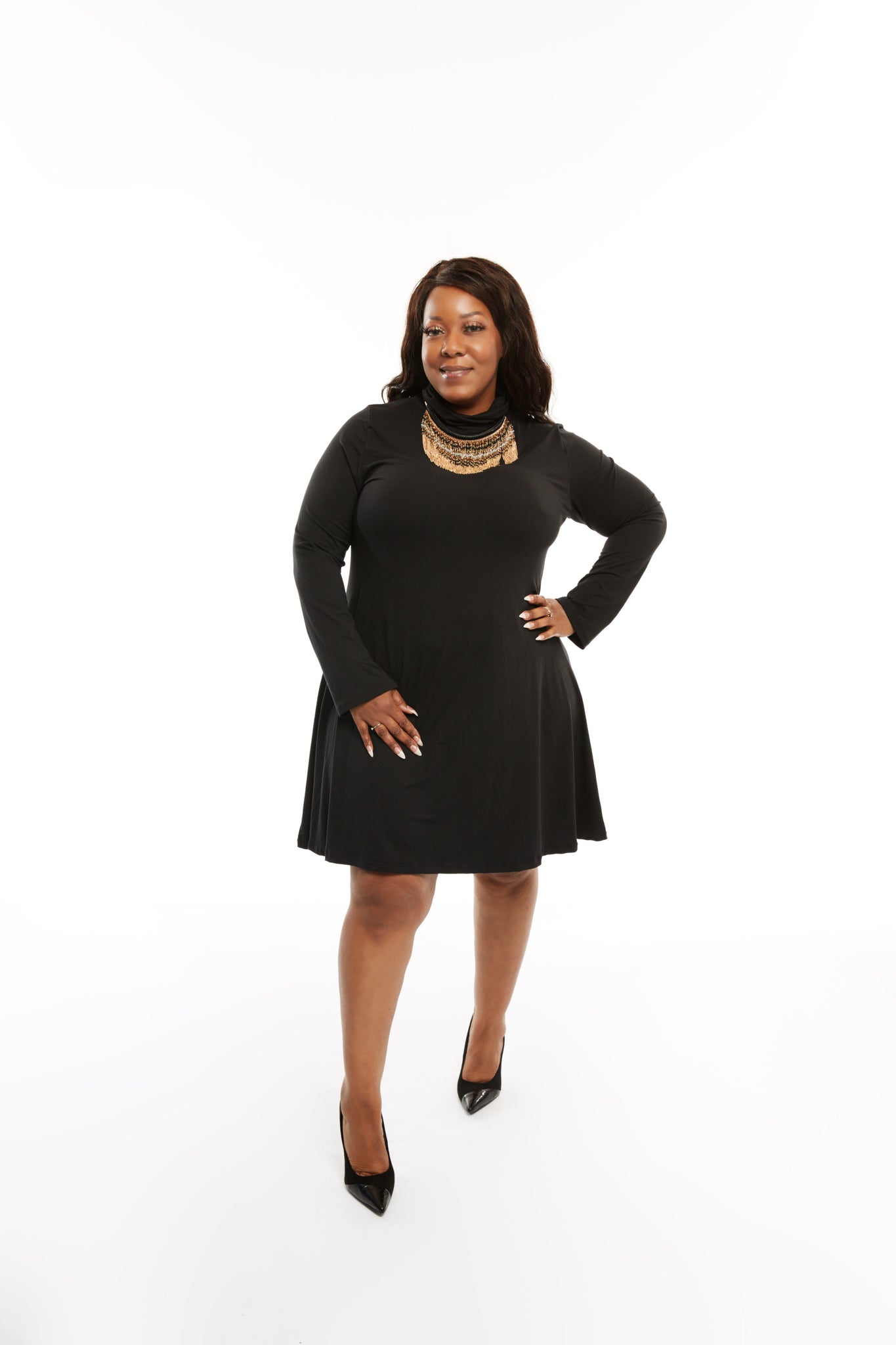 plus size black flare dress Smak Parlour Plus Size Black Mock Turtleneck Fit & Flare Dress
