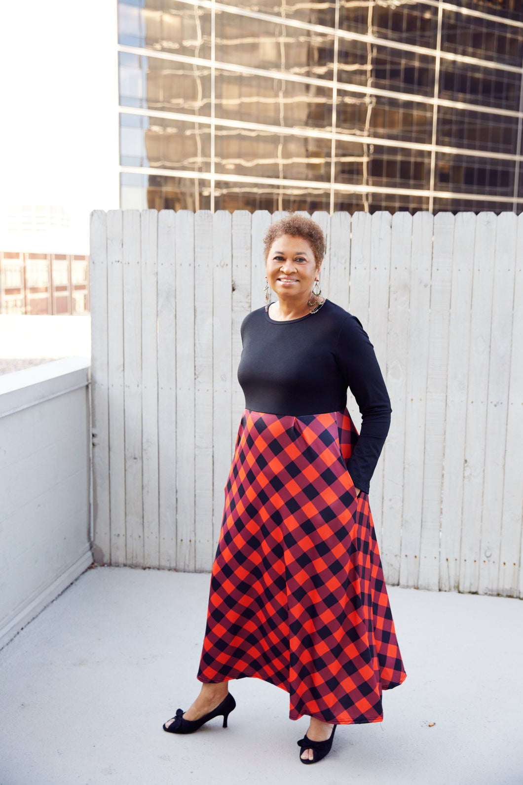 CURVY RED & BLACK CHECKERED MAXI DRESS