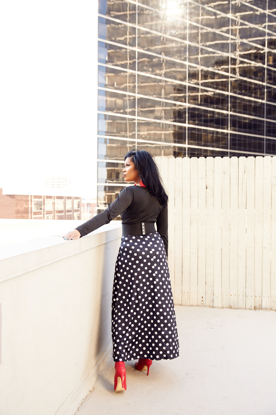 BLACK POLKA DOT MAXI DRESS