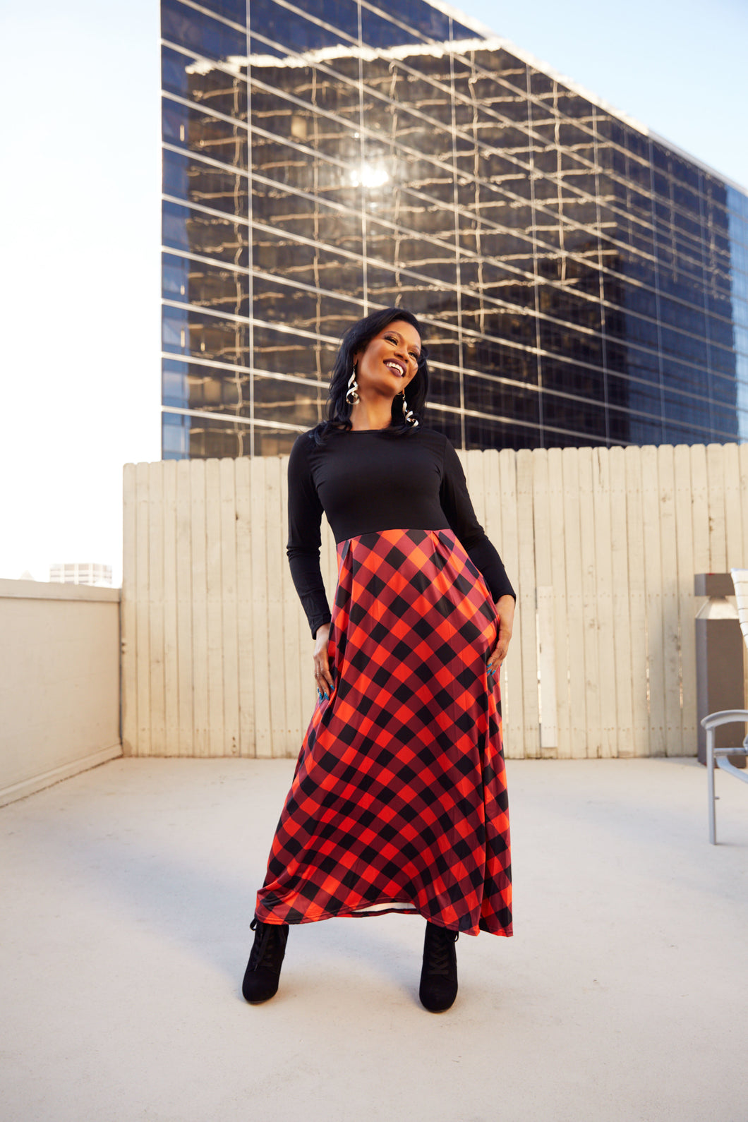 RED  & BLACK CHECKER MAXI DRESS