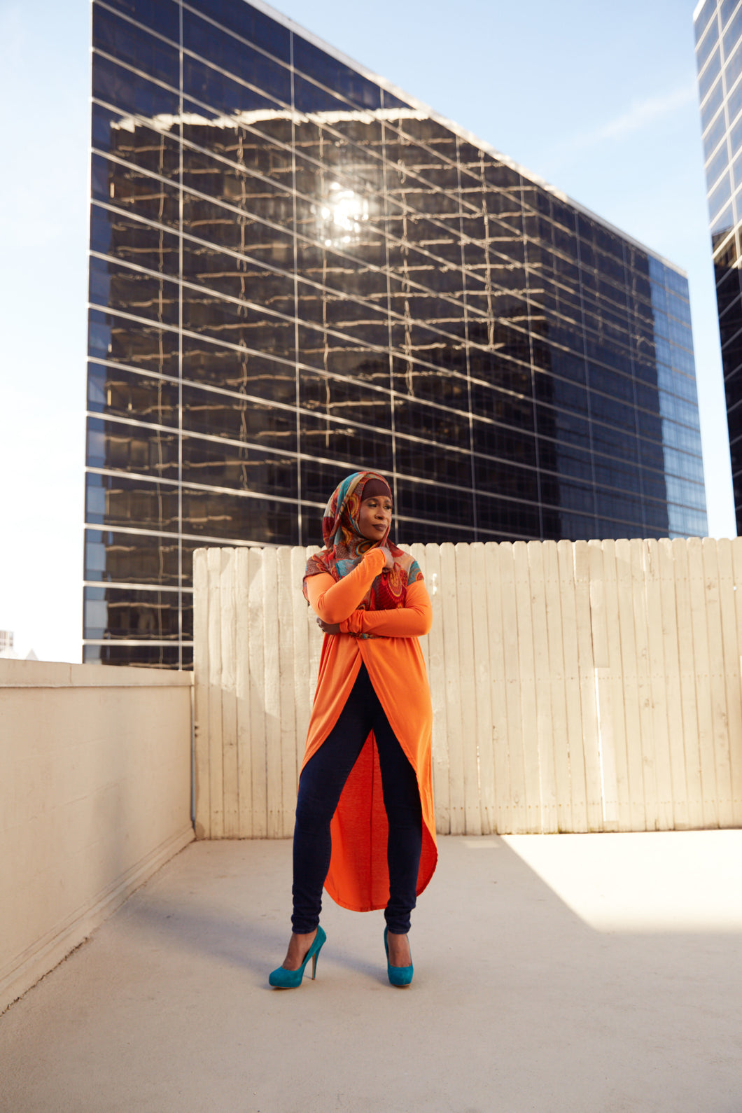 ORANGE LONG SLEEVE HIGH LOW w/SLIT